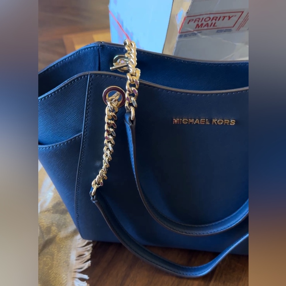 Michael Kors Blue Tote with Gold Accents - Picture 4 of 5